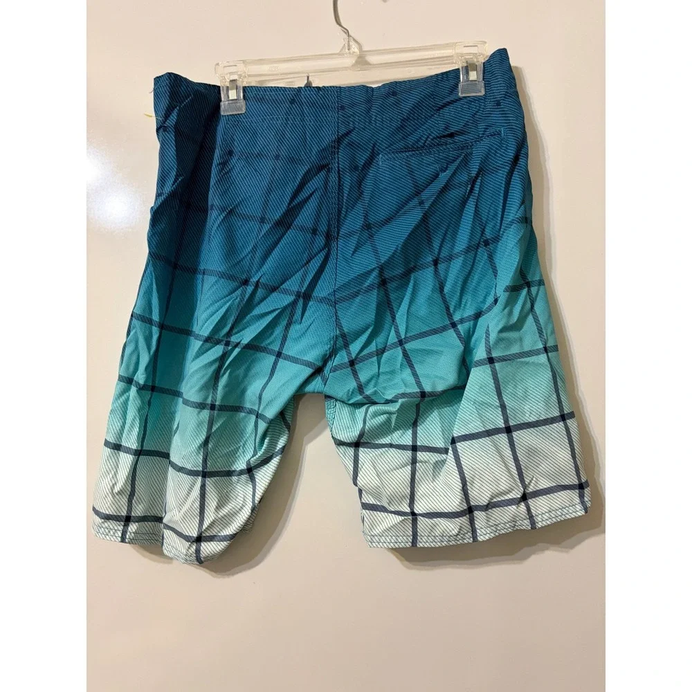 Old Navy Mens Blue Ombre Windowpane Check Board Shorts Swim Trunks Medium Velcro
